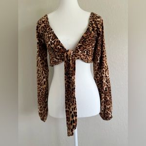 MADRAG Animal Print Tie Front Crop Top NWT